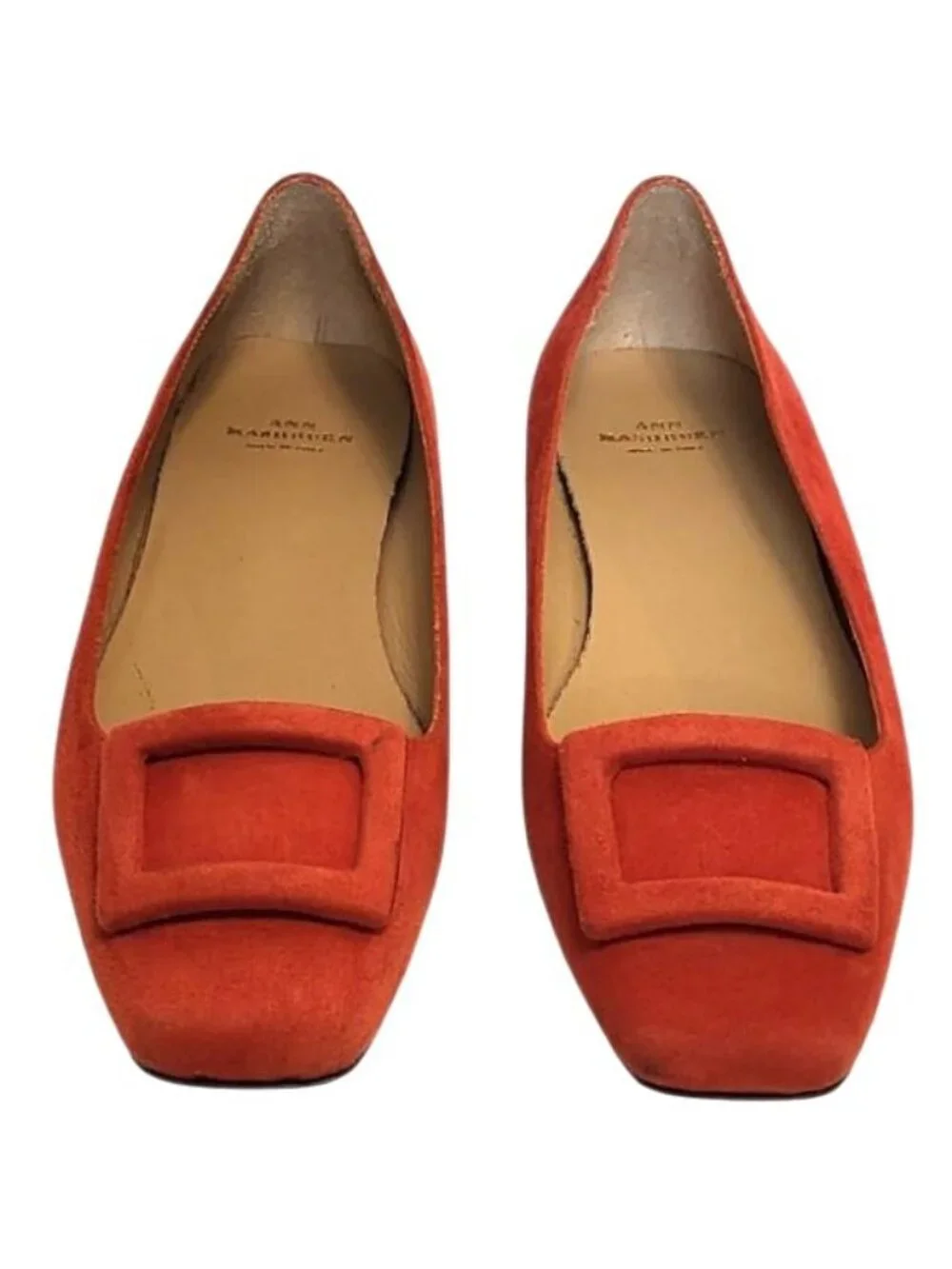 Ann Mashburn Buckle Shoe Suede Minimalist Square Toe Flats